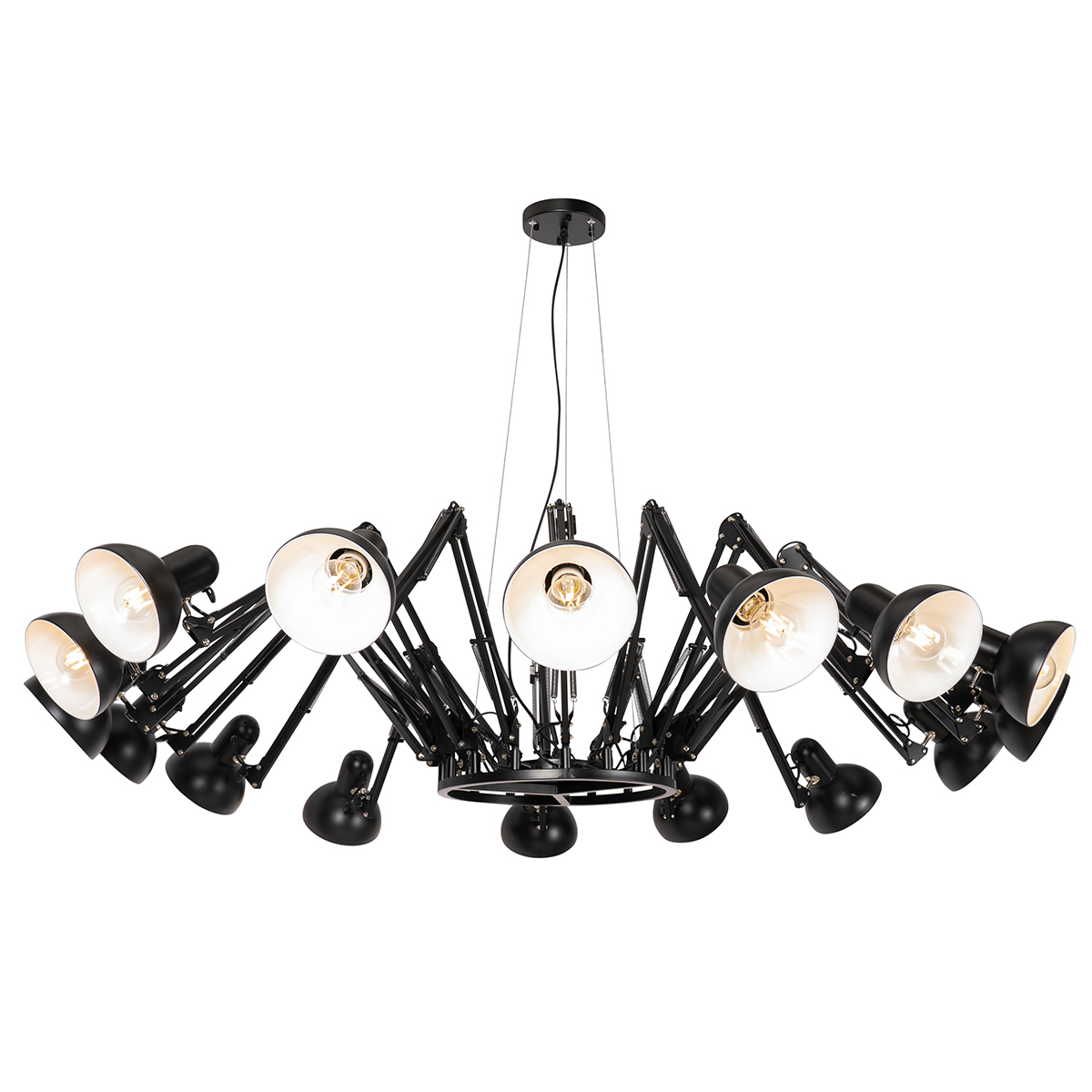 Industriële hanglamp zwart 16-lichts verstelbaar - Hobby Spinne