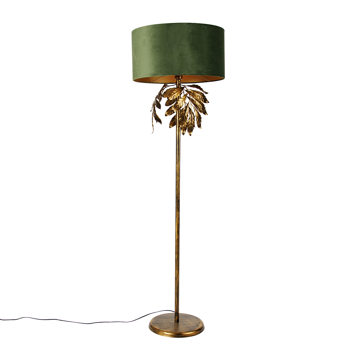 Vintage vloerlamp antiek goud met groene kap - Linden