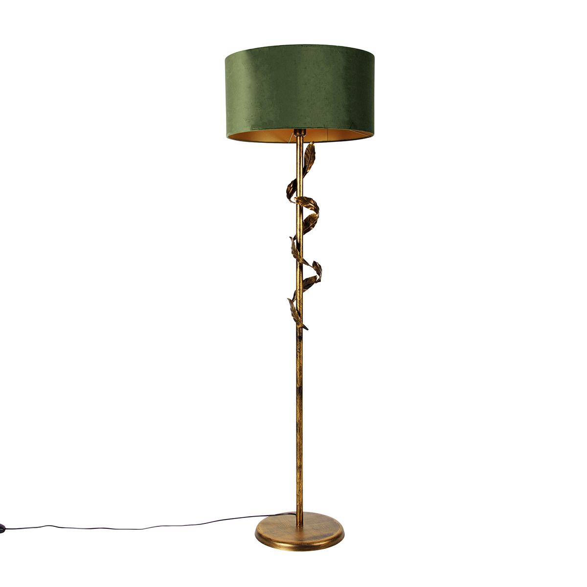 Vintage vloerlamp antiek goud met groene kap - Linden