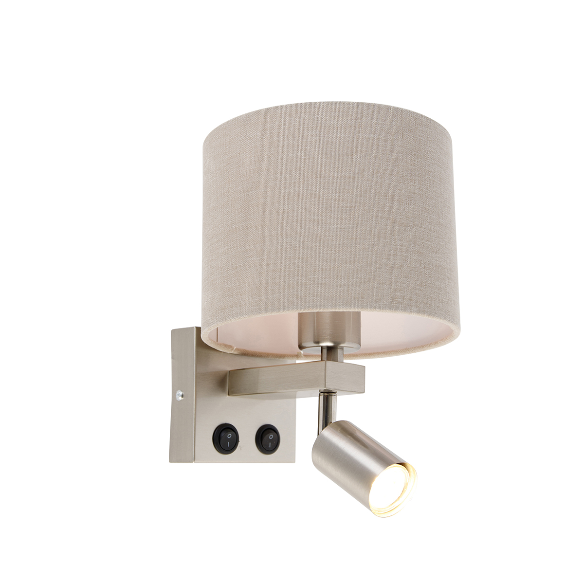 Wandlamp staal met leeslamp en kap 18 cm lichtbruin - Brescia