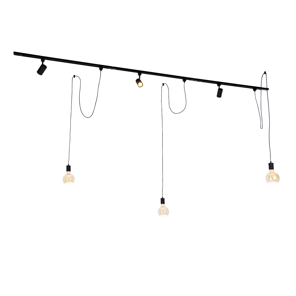 Railsysteem met 3 spots en 3 hanglampen incl. deco G125 ribbel - Cavalux Jeana