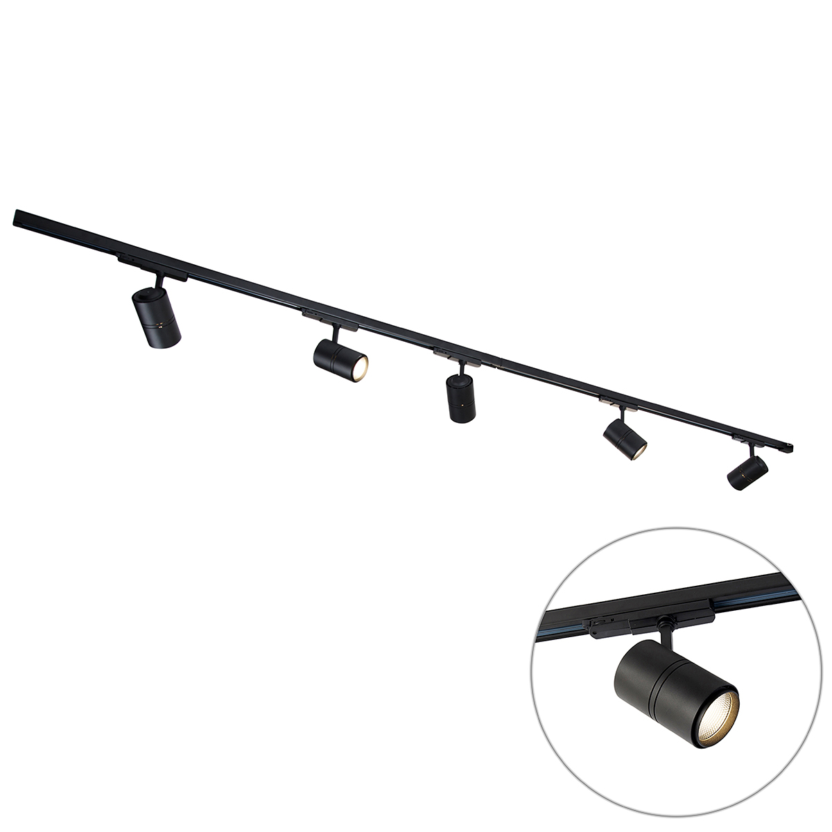 Railsysteem zwart incl. LED dimbaar 5-lichts 3-fase links - Ruler
