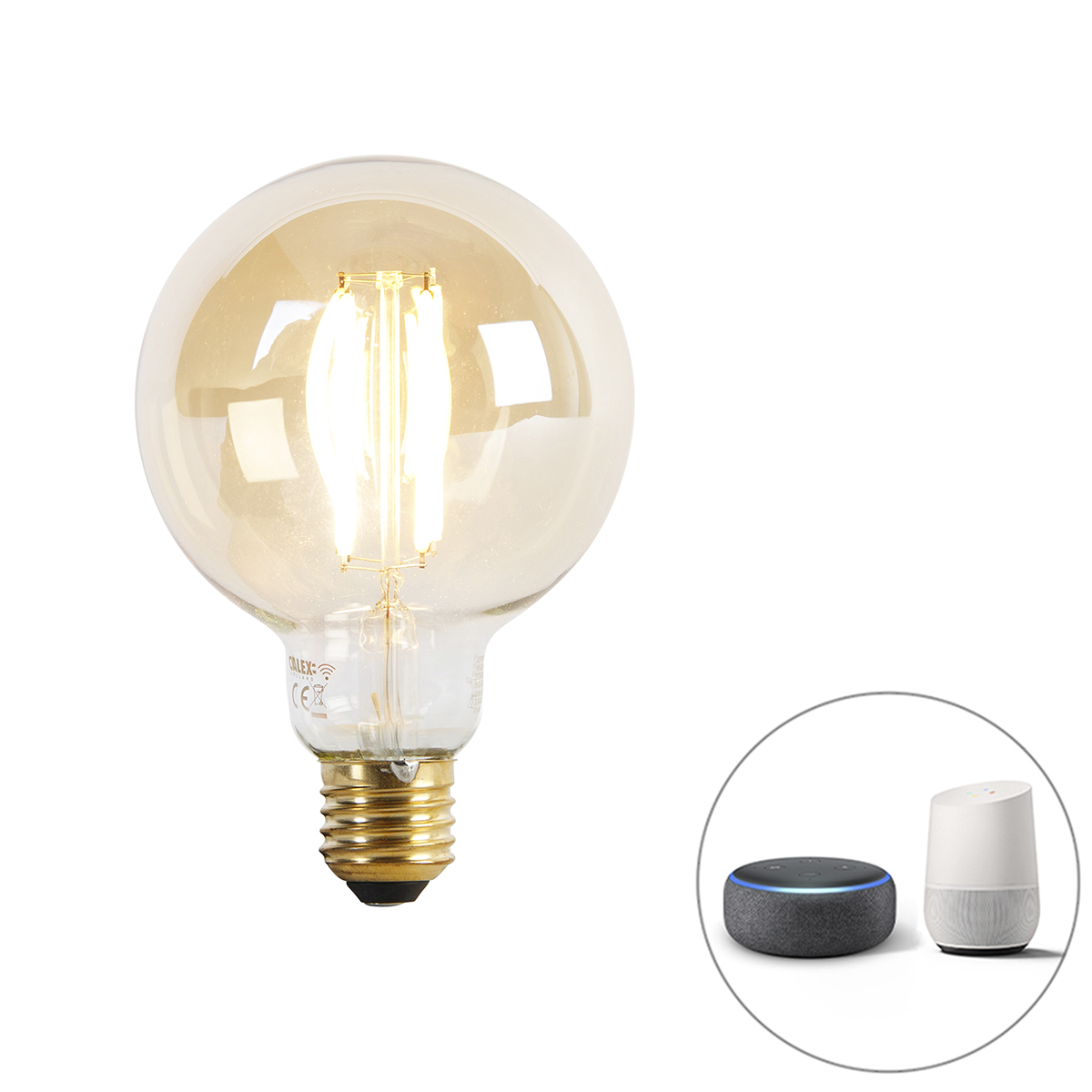 Smart E27 dim to warm LED lamp G95 goud 7W 806 lm 1800K - 3000K