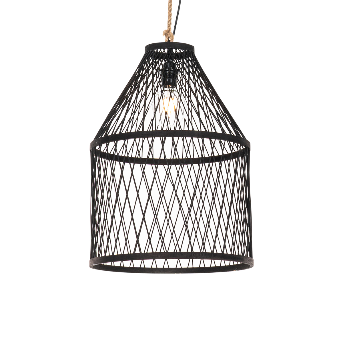 Landelijke buiten hanglamp zwart rotan 40x55 cm - Calamus