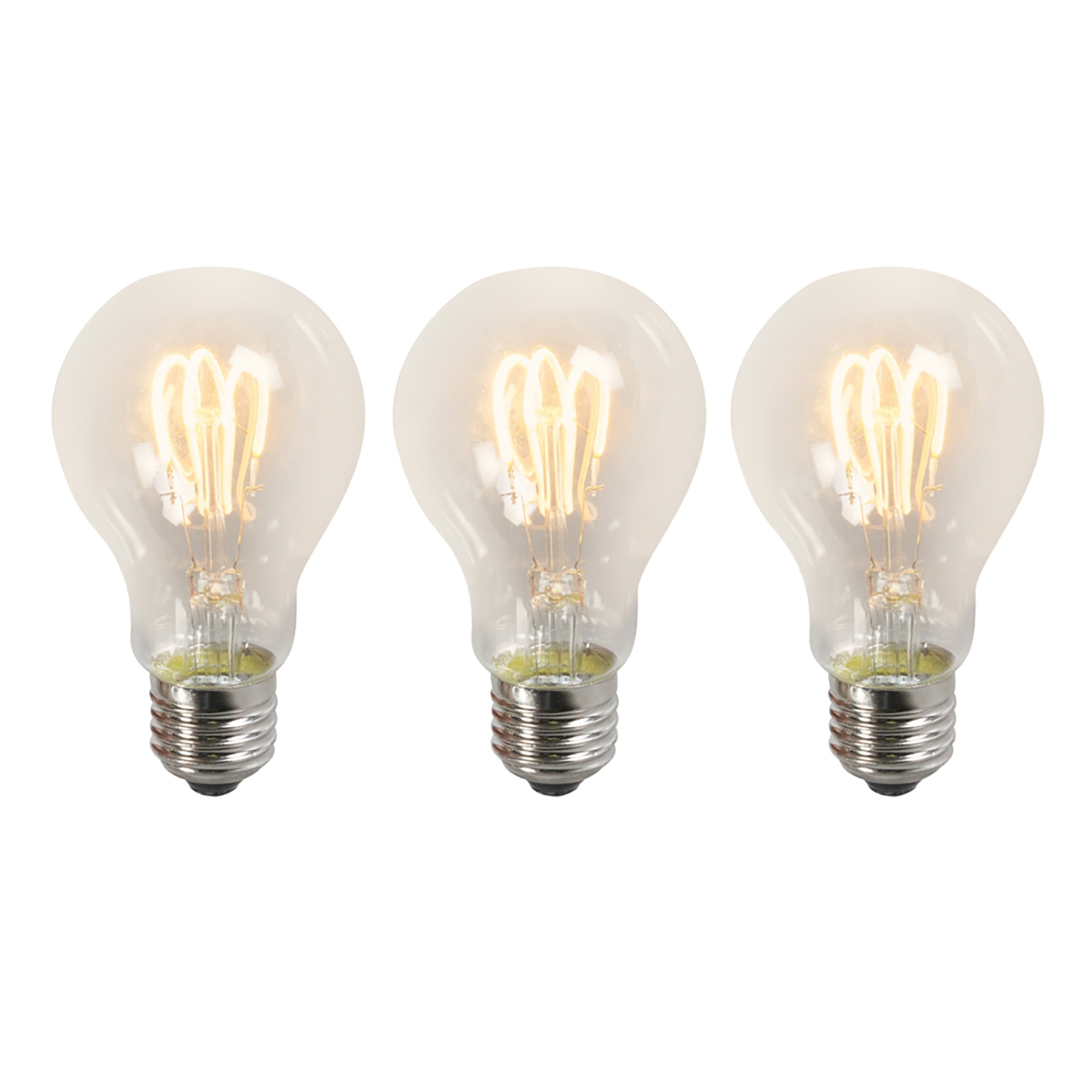 Set van 3 E27 LED Gedraaid filament lamp A60 helder 3W 210 lm 2200K