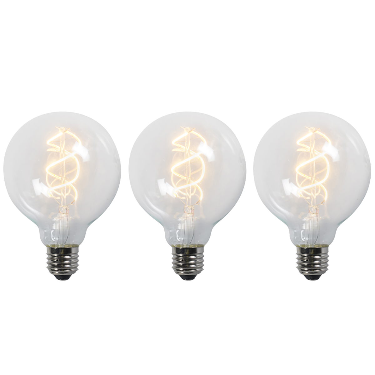 Set van 3 E27 LED gedraaid filament lamp G95 helder 5W 400 lm 2200K