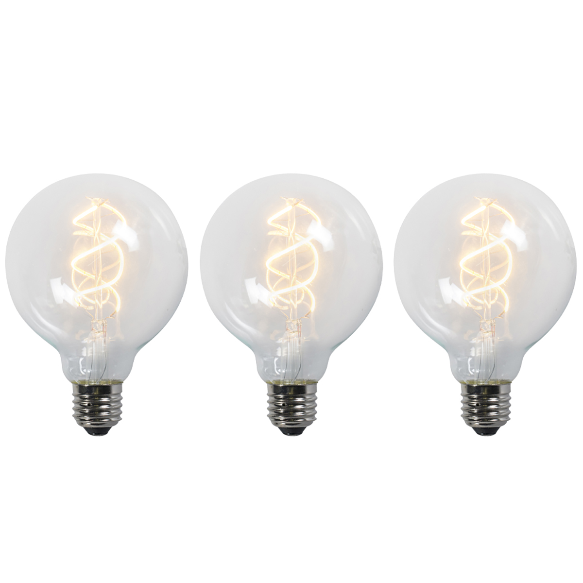 Set van 3 E27 LED gedraaid filament lamp G95 helder 5W 400 lm 2200K