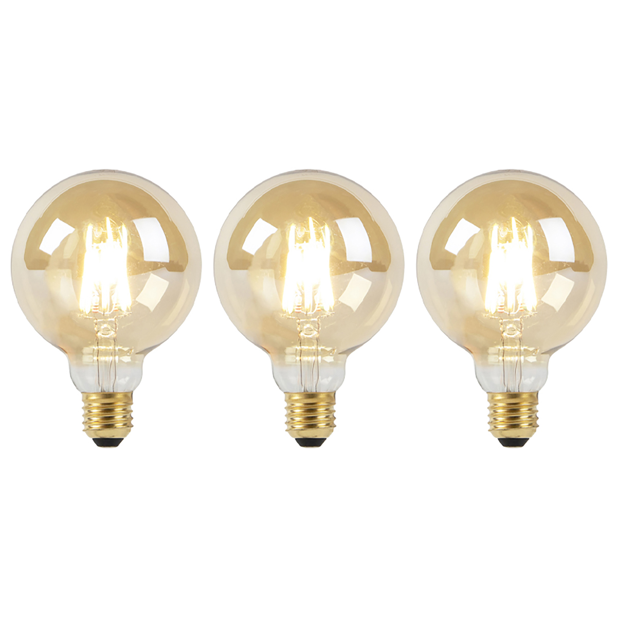 Set van 3 E27 dim to warm LED lamp goldline G95 8W 2000-2600K