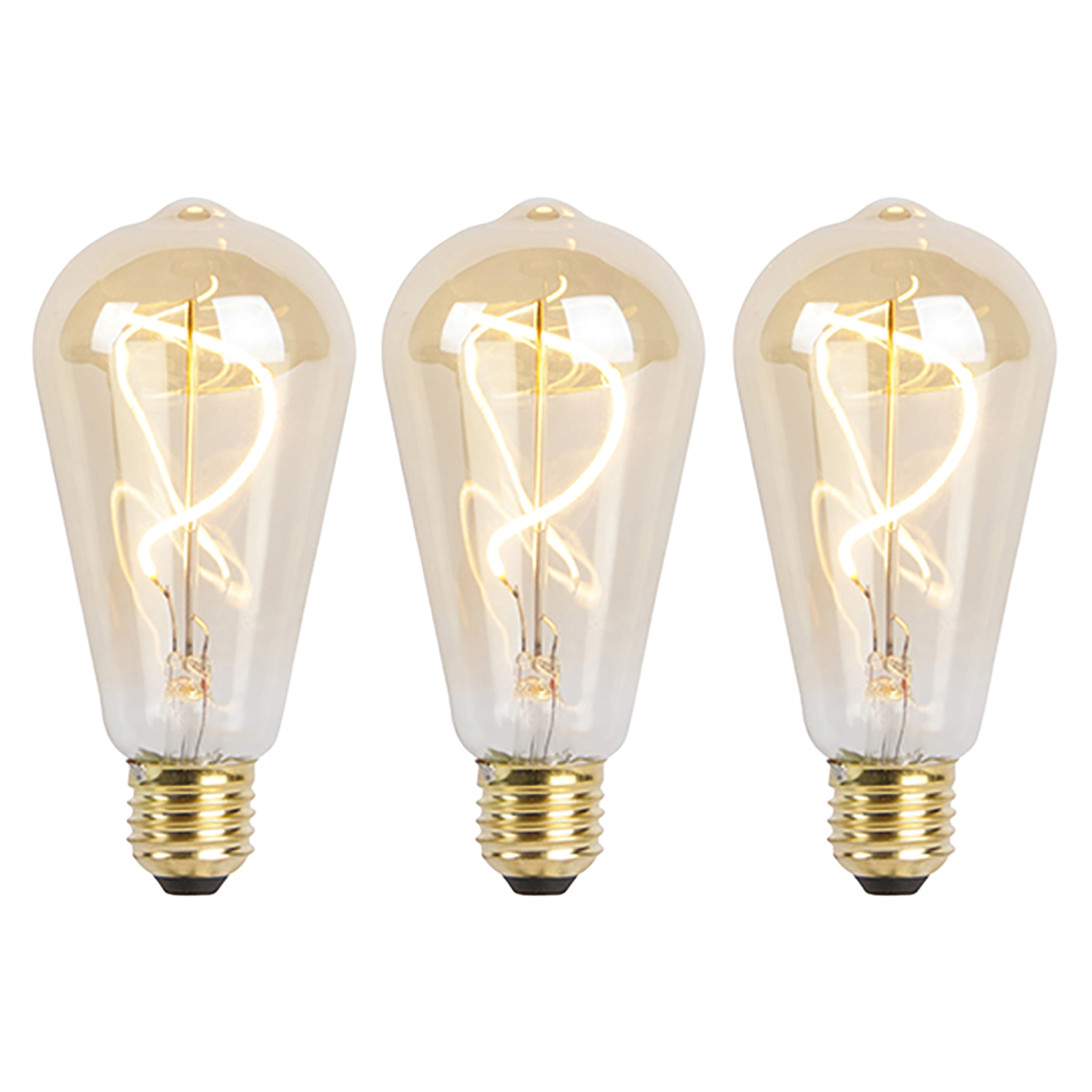 Set van 3 E27 dimbare LED spiraal lamp ST64 goldline 270 lm 2100K