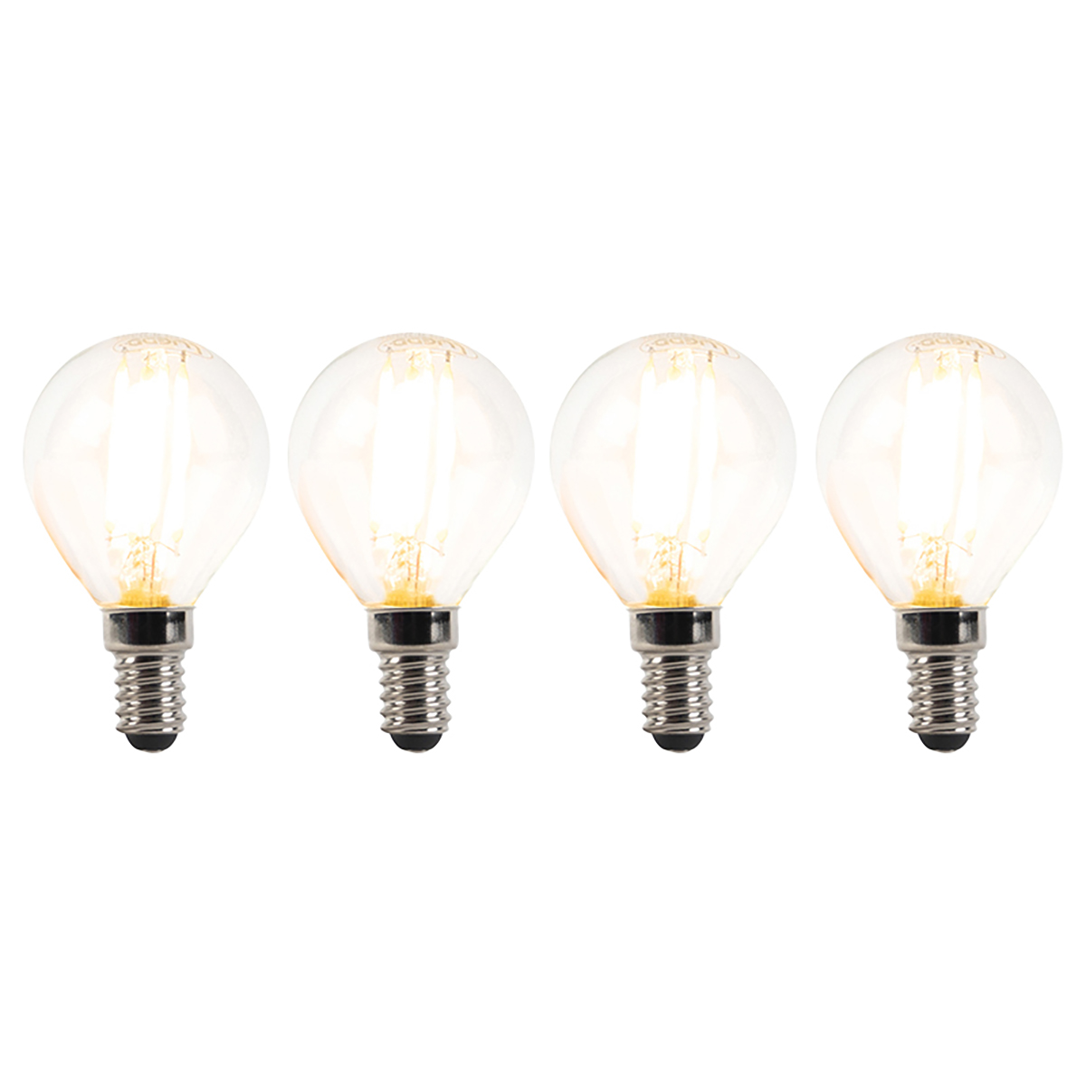 Set van 4 E14 dimbare LED filament kogellamp 3W 250 lm 2700K