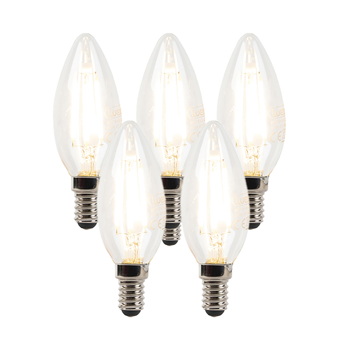 Set van 5 E14 dimbare LED filament kaarslamp B35 helder 3W 250 lm 2700K