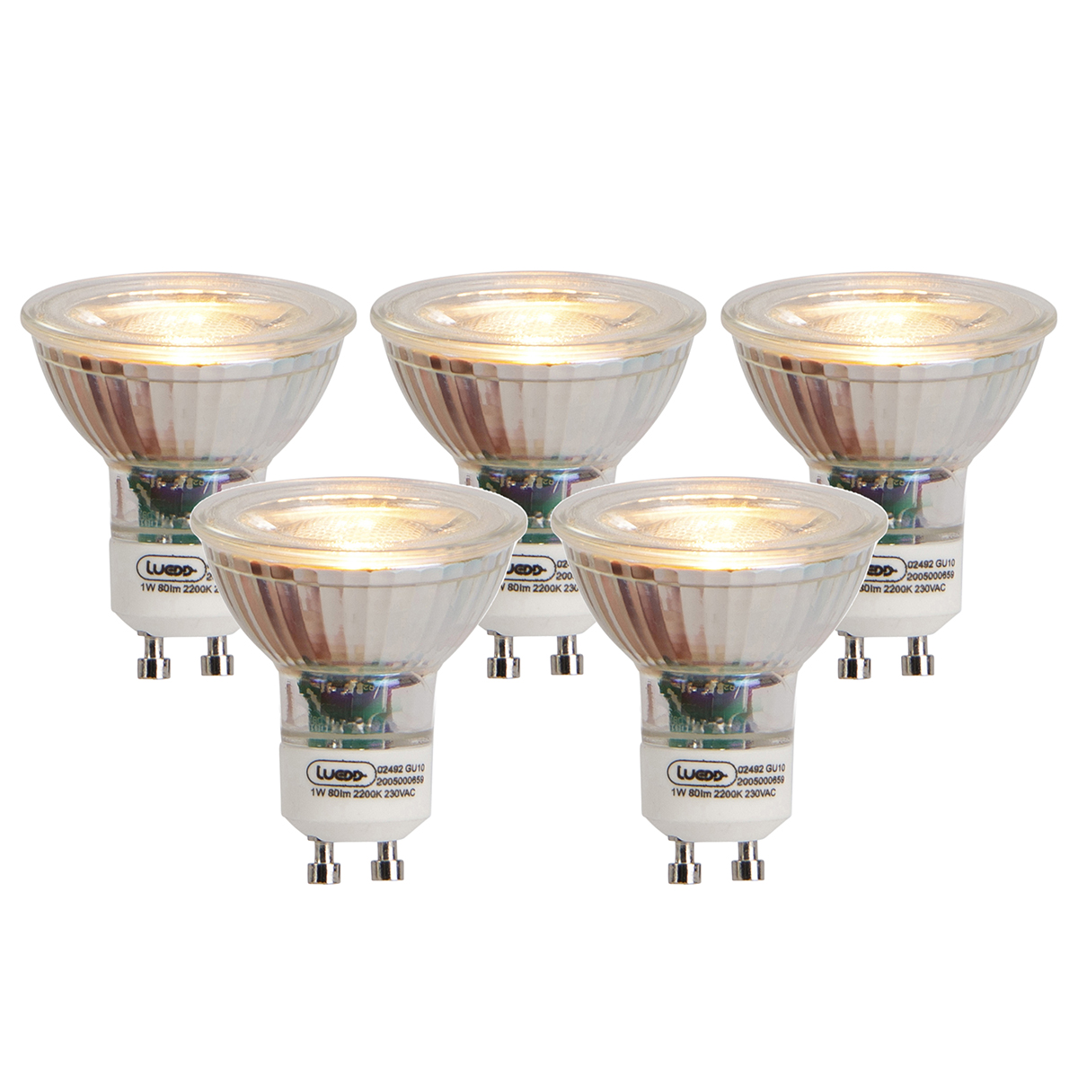 Set van 5 GU10 LED lamp 1W 80 lm 2200K Flame