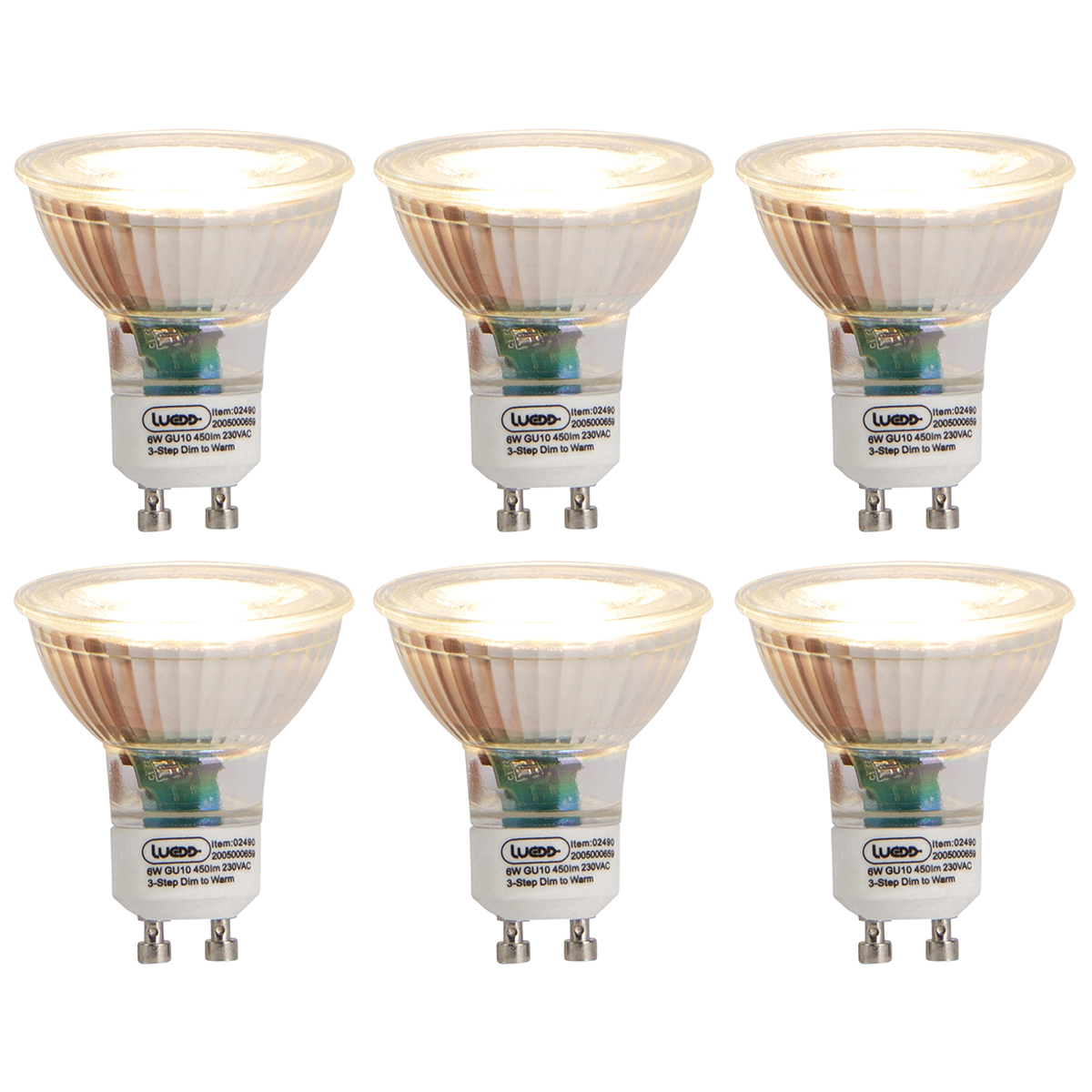 Set van 6 GU10 3-staps dim to warm LED lamp 6W 450 lm