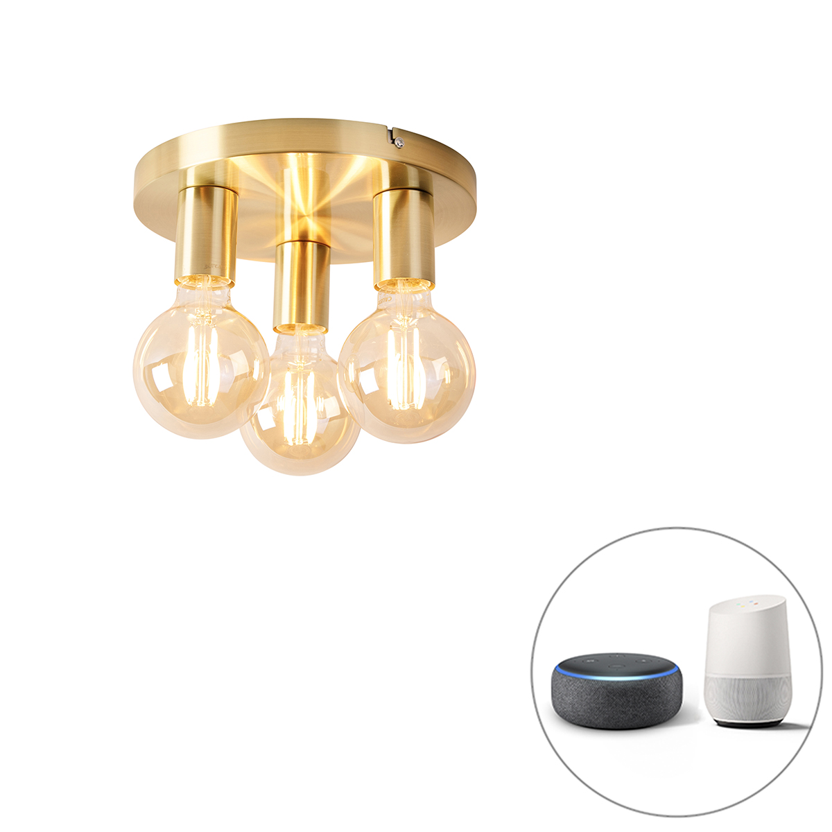 Smart plafondlamp goud rond incl. 3 Wifi G95 - Facil