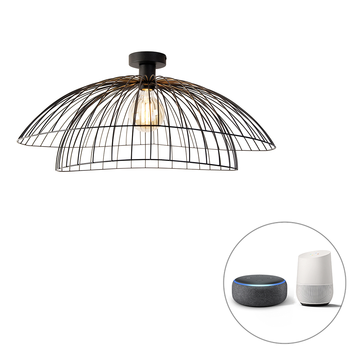 Smart plafondlamp zwart 60 cm incl. Wifi G95 - Pua