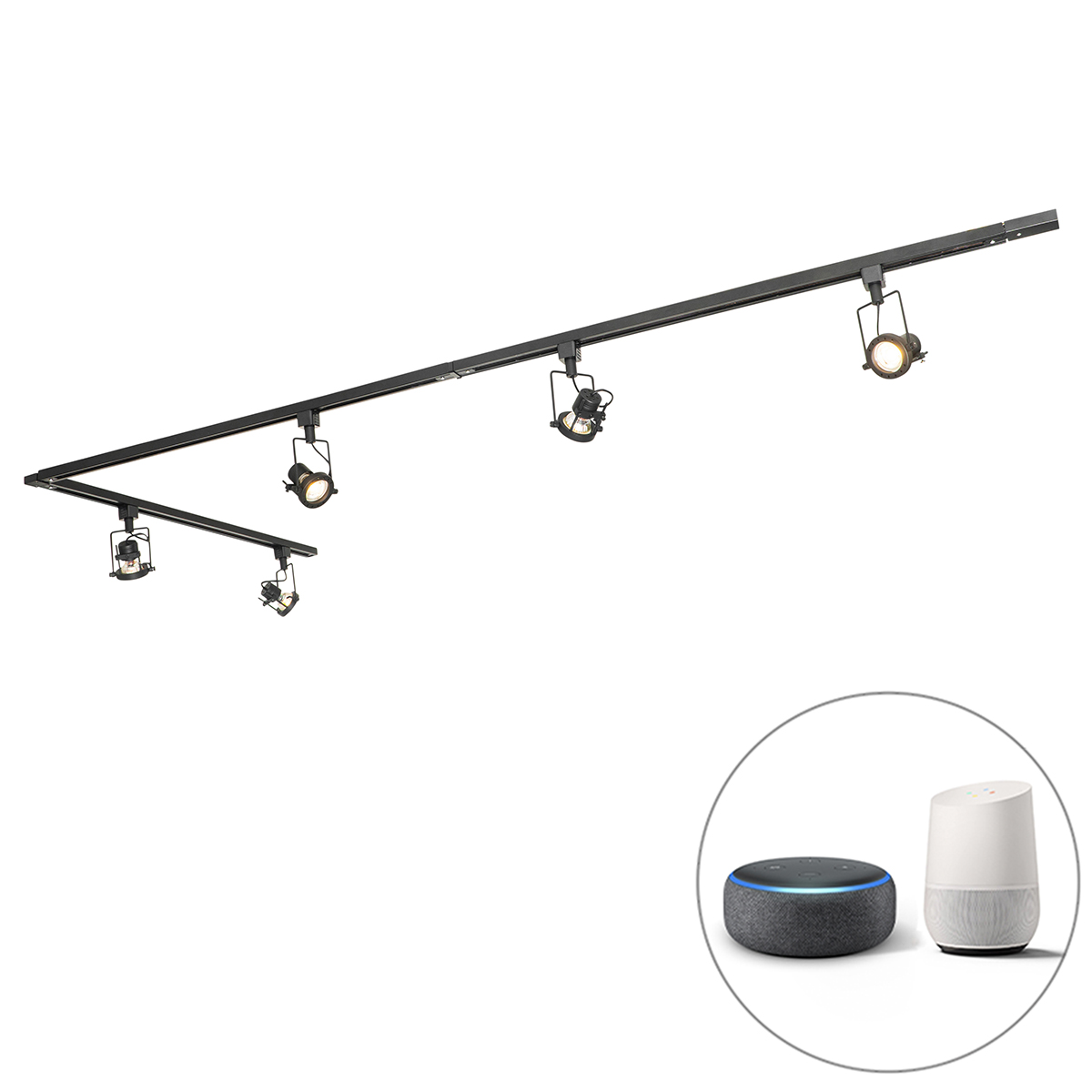 Smart railsysteem zwart 1-fase incl. 5 Wifi GU10 - Suplux