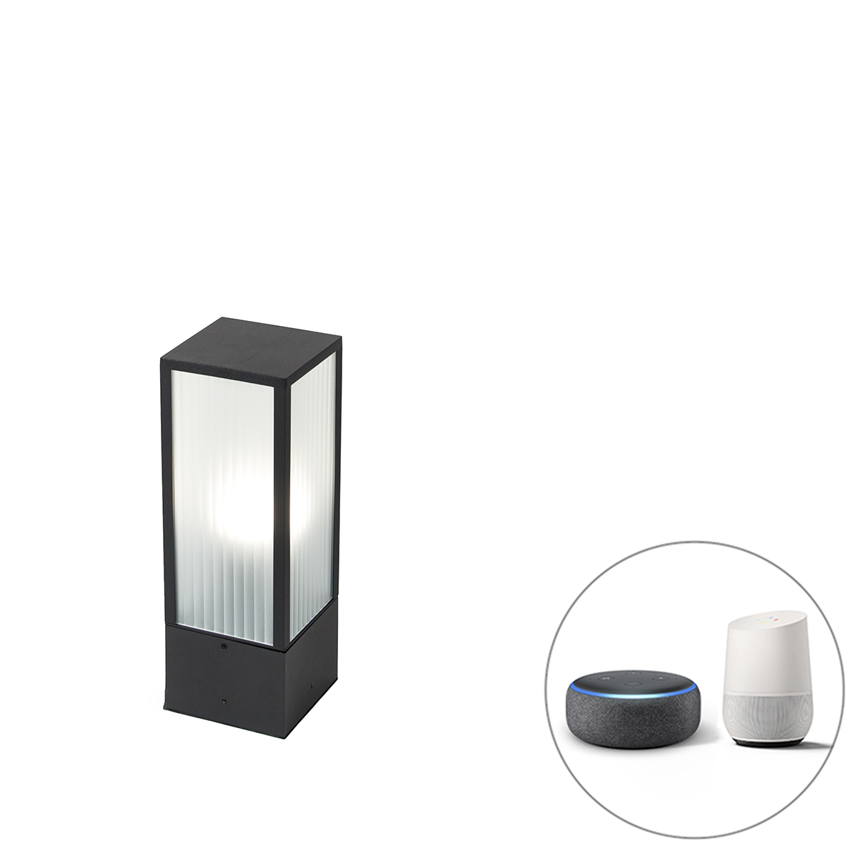 Smart staande buitenlamp zwart met ribbel glas 40 cm incl. Wifi A60 - Charlois