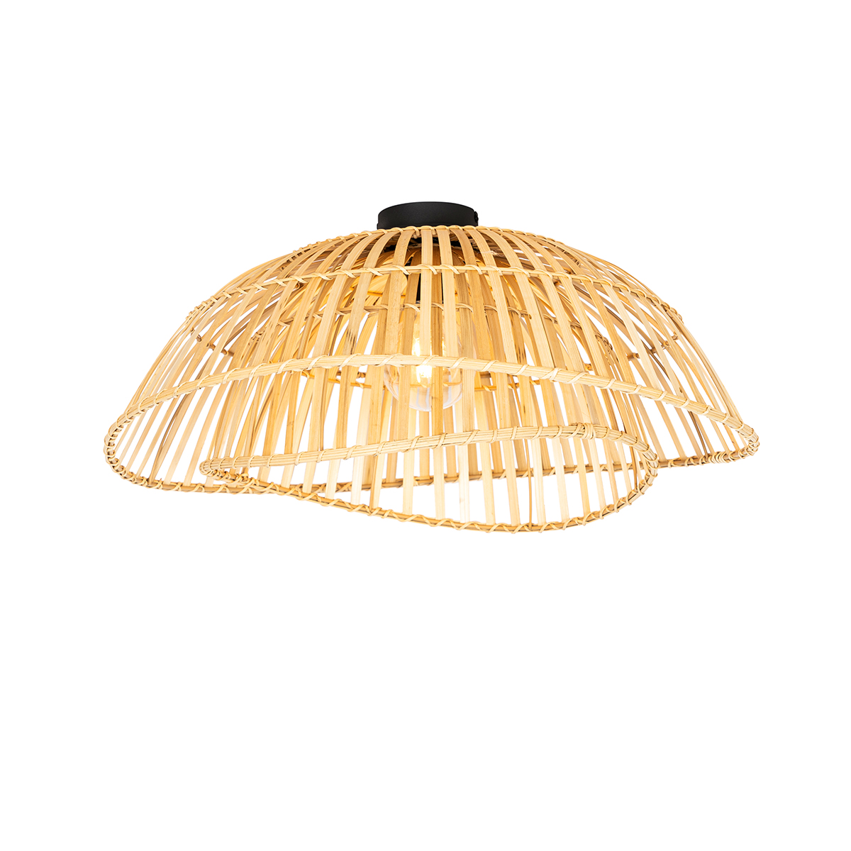 Orientální stropní svítidlo černé s přírodním bambusem 62 cm - Pua