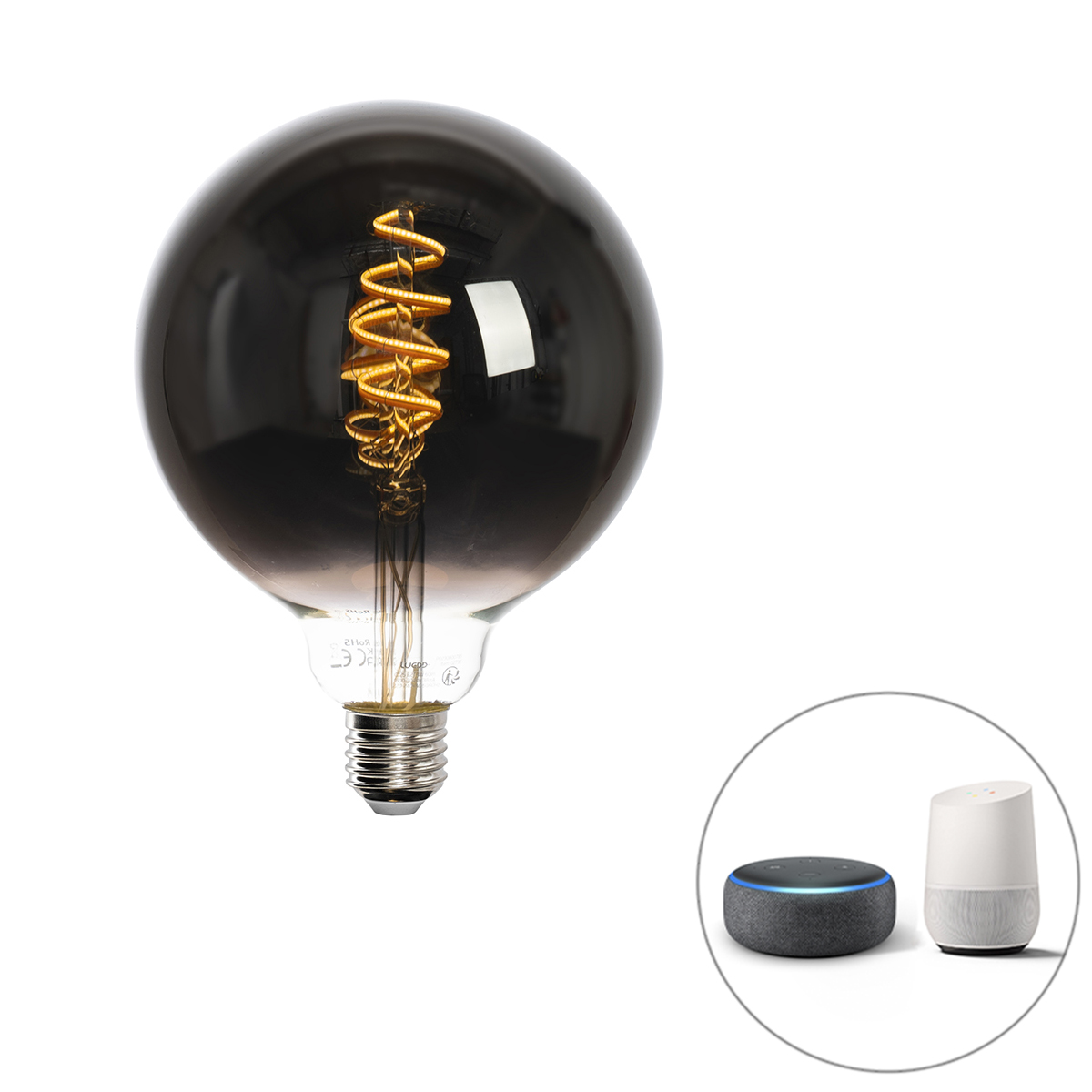 Smart E27 dimbaar in kelvin LED lamp G125 zwart 4W 60 lm 1800-3000K