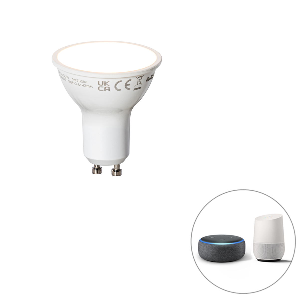 Smart GU10 dimbare LED lamp 7W 700 lm 3000K wit