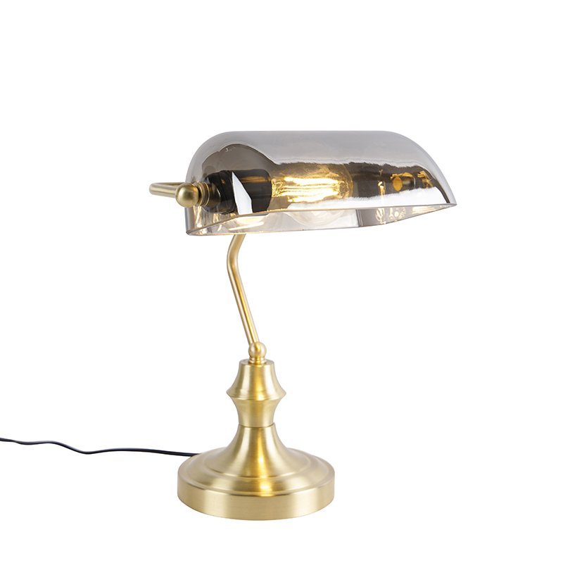 Klasická notářská lampa zlatá s kouřovým zrcadlovým sklem - Banker