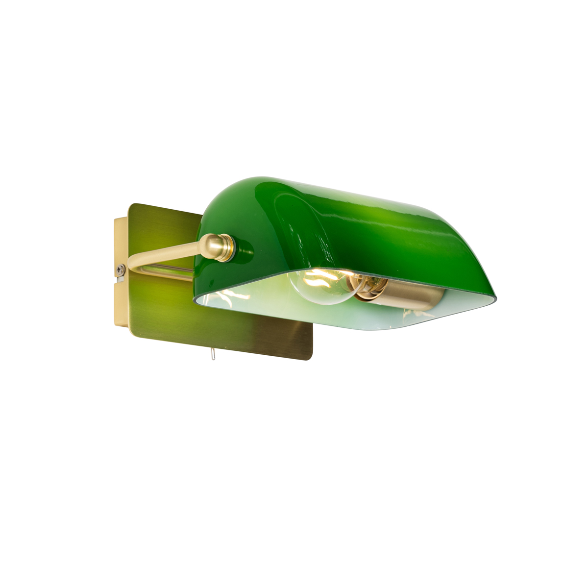 Klassieke notaris wandlamp messing met groen glas - Banker