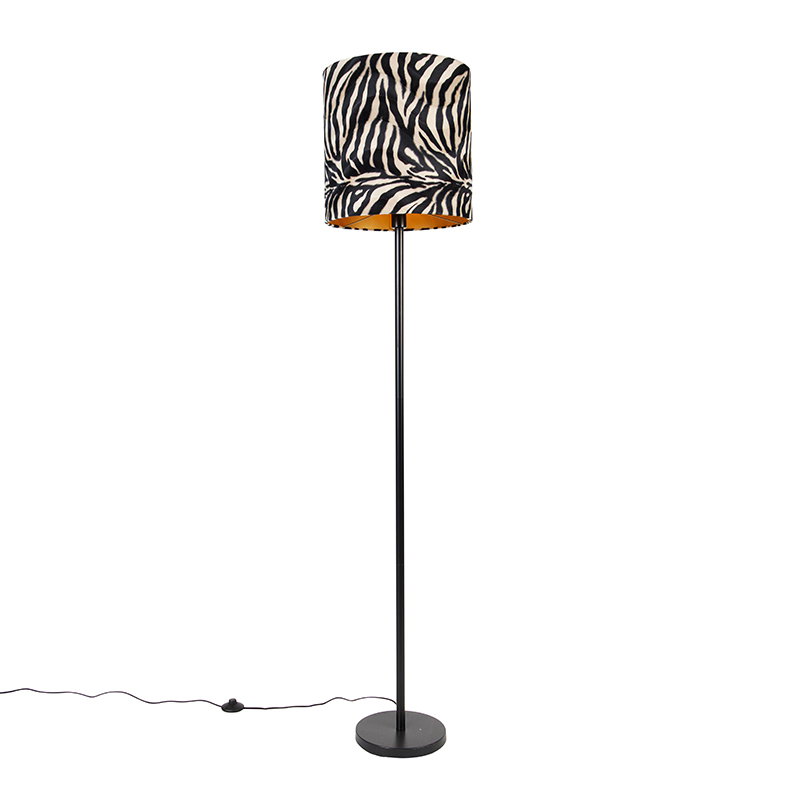 Moderní stojací lampa černé látkové stínítko zebra 40 cm - Simplo