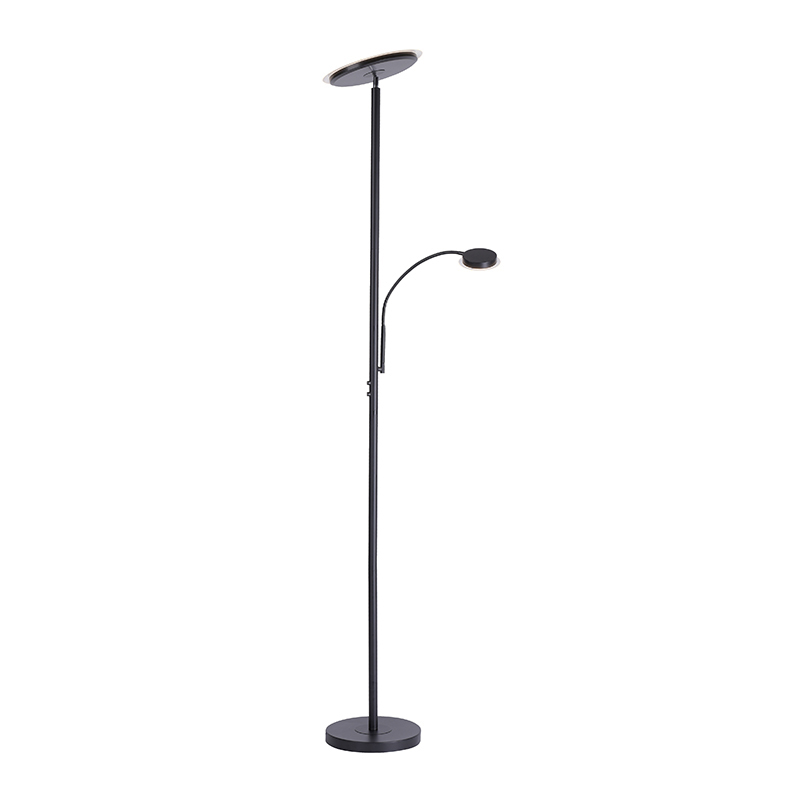 Stojací lampa černá včetně LED s dotykovým stmívačem a čtecím ramenem - Hanz