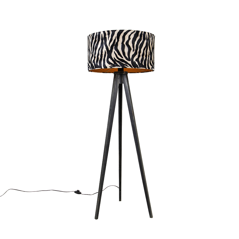 Stojací lampa stativ černý se stínidlem zebra 50 cm - Tripod Classic