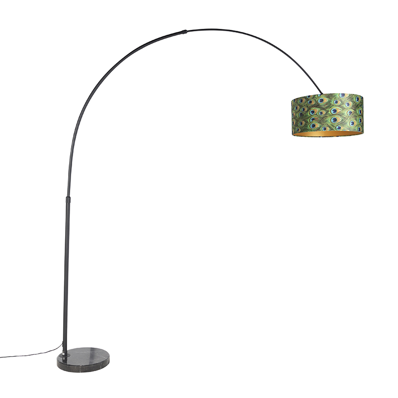 Botanická oblouková lampa černý sametový odstín páv design 50 cm - XXL