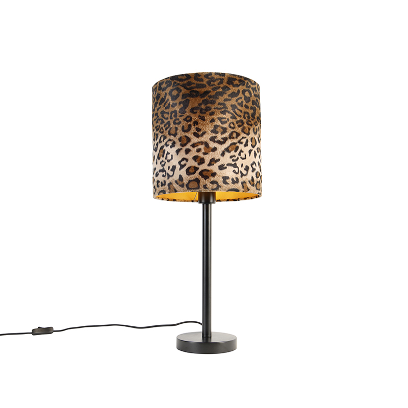 Moderní stolní lampa černá se stínidlem leopard 25 cm - Simplo