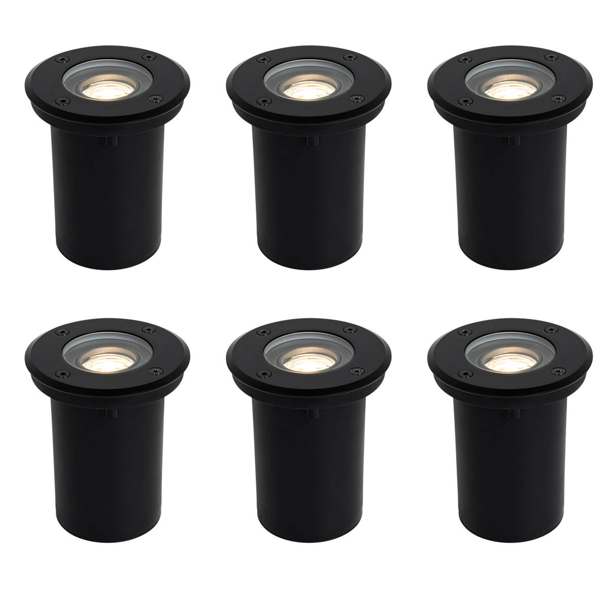 Sada 6 moderních venkovních bodových světel do země černých 35 mm nastavitelných IP65 - Delux