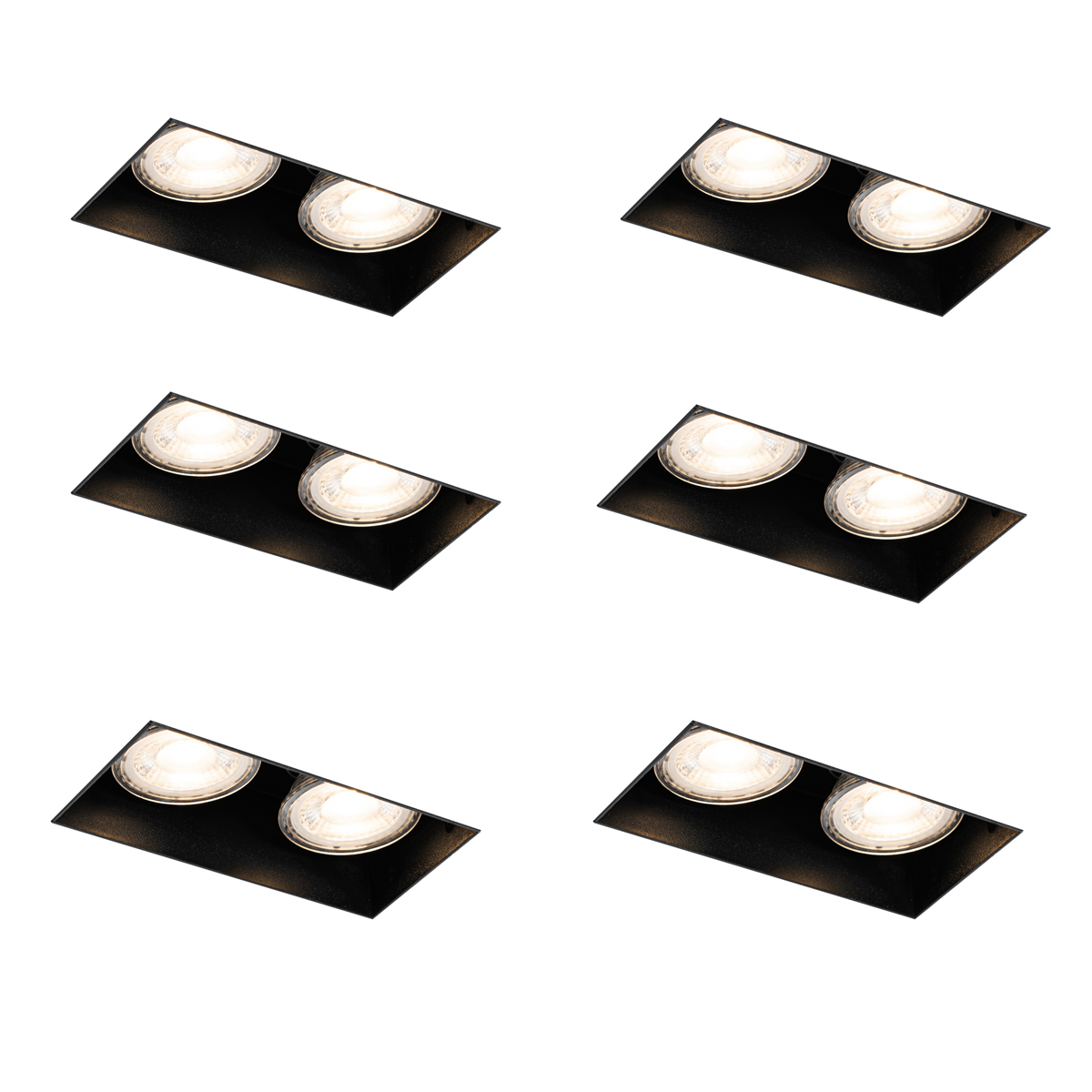 Set van 6 inbouwspots zwart GU10 50mm 2-lichts trimless - Oneon