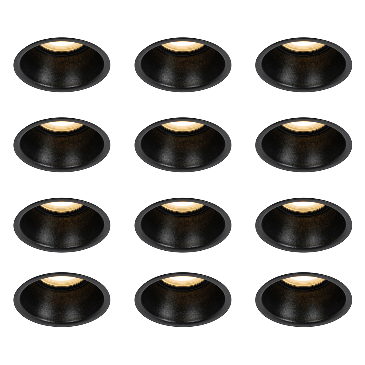 Set van 12 inbouwspots zwart GU10 50mm IP44 - Dept