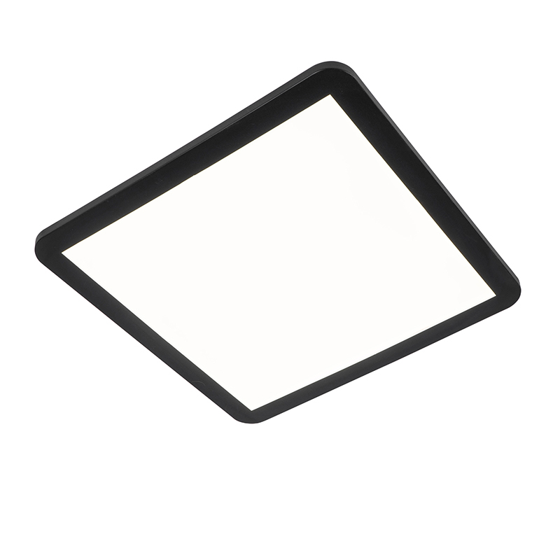 Moderní stropní svítidlo černé 40cm čtvercové včetně LED 3-stupňového stmívače IP44 - Steve