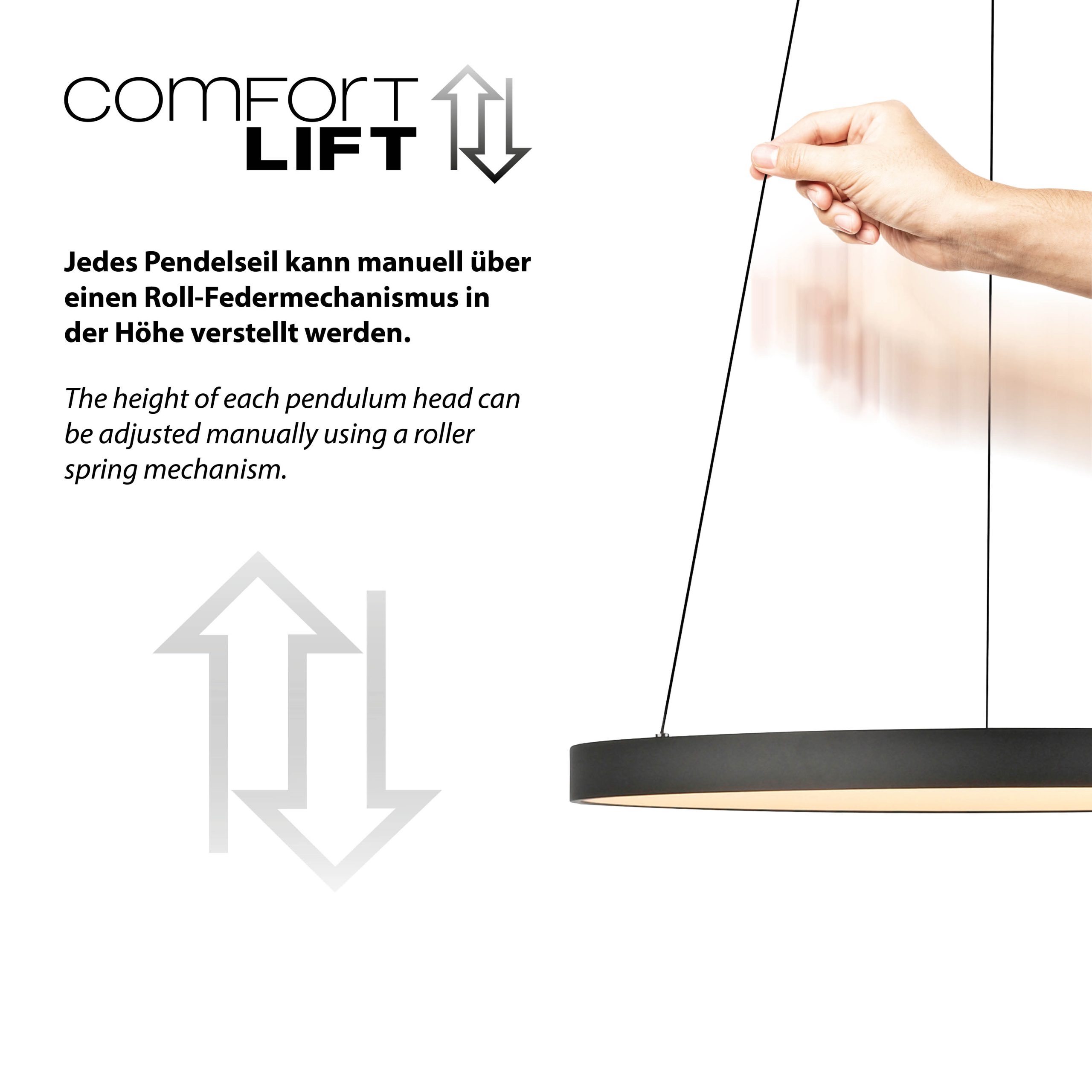 Designové závěsné svítidlo černé včetně stmívatelné LED Easylift - Hoop
