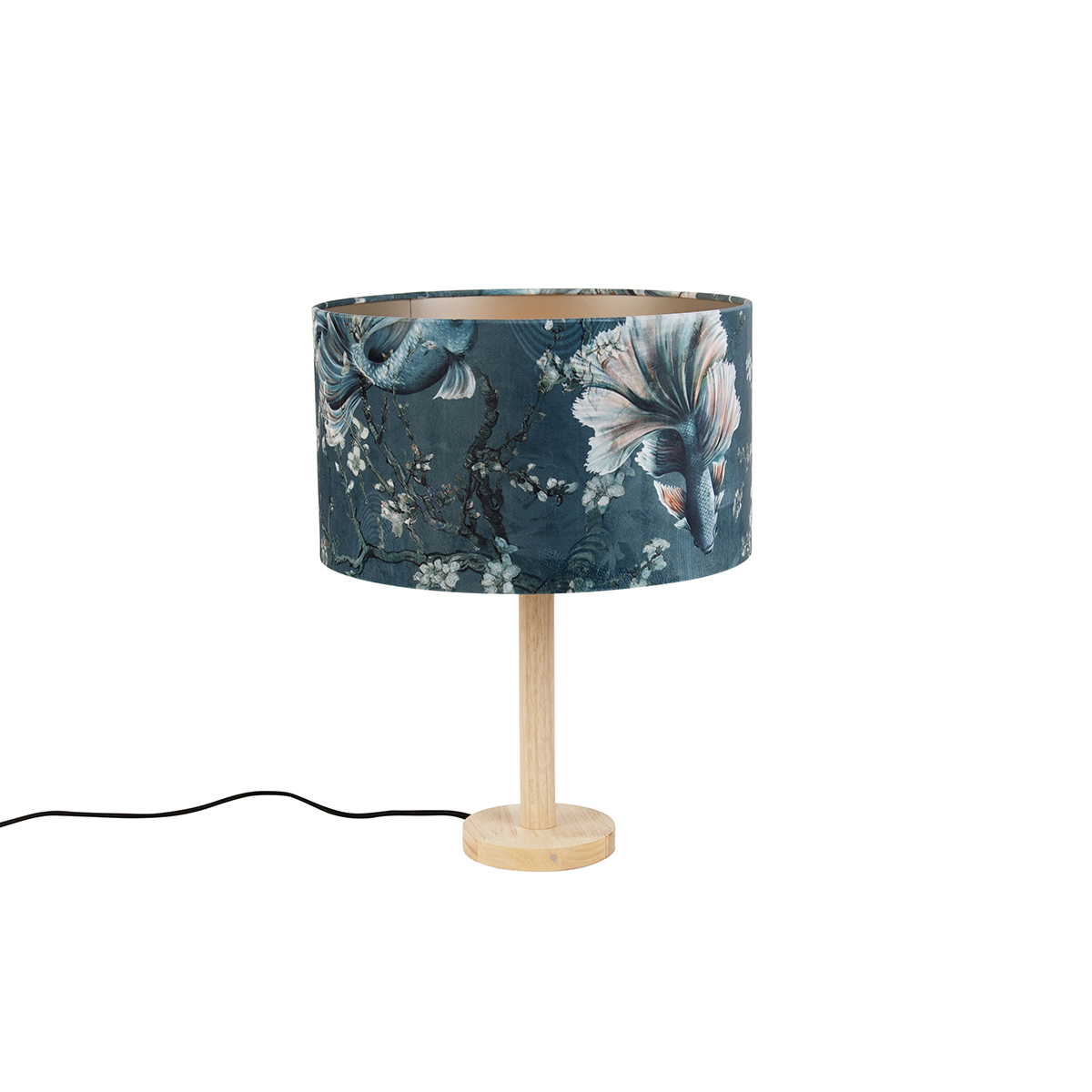 Dřevěná stolní lampa s sametovým stínítkem ve tvaru ryby 35 cm - Mels