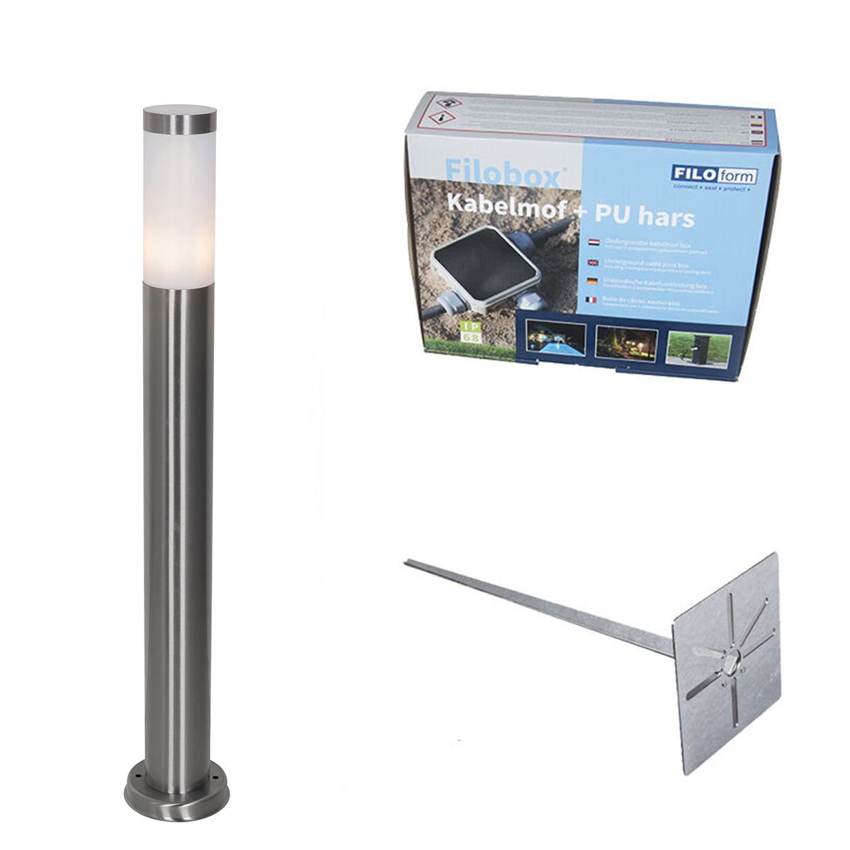 Moderní venkovní sloupková lampa ocel s opálovým sklem 80 cm IP44 - Rox