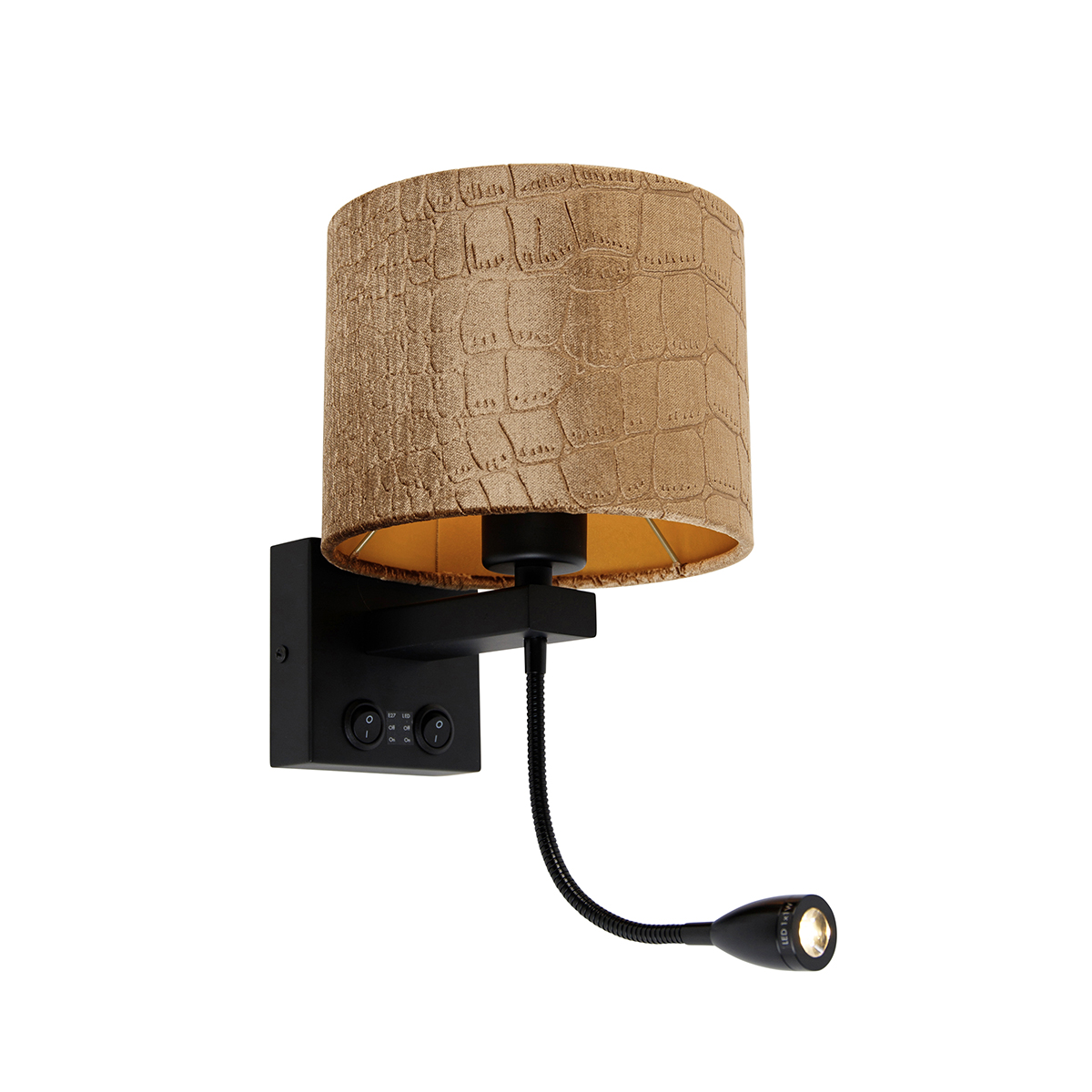 Nástěnná lampa černá s sametovým stínítkem