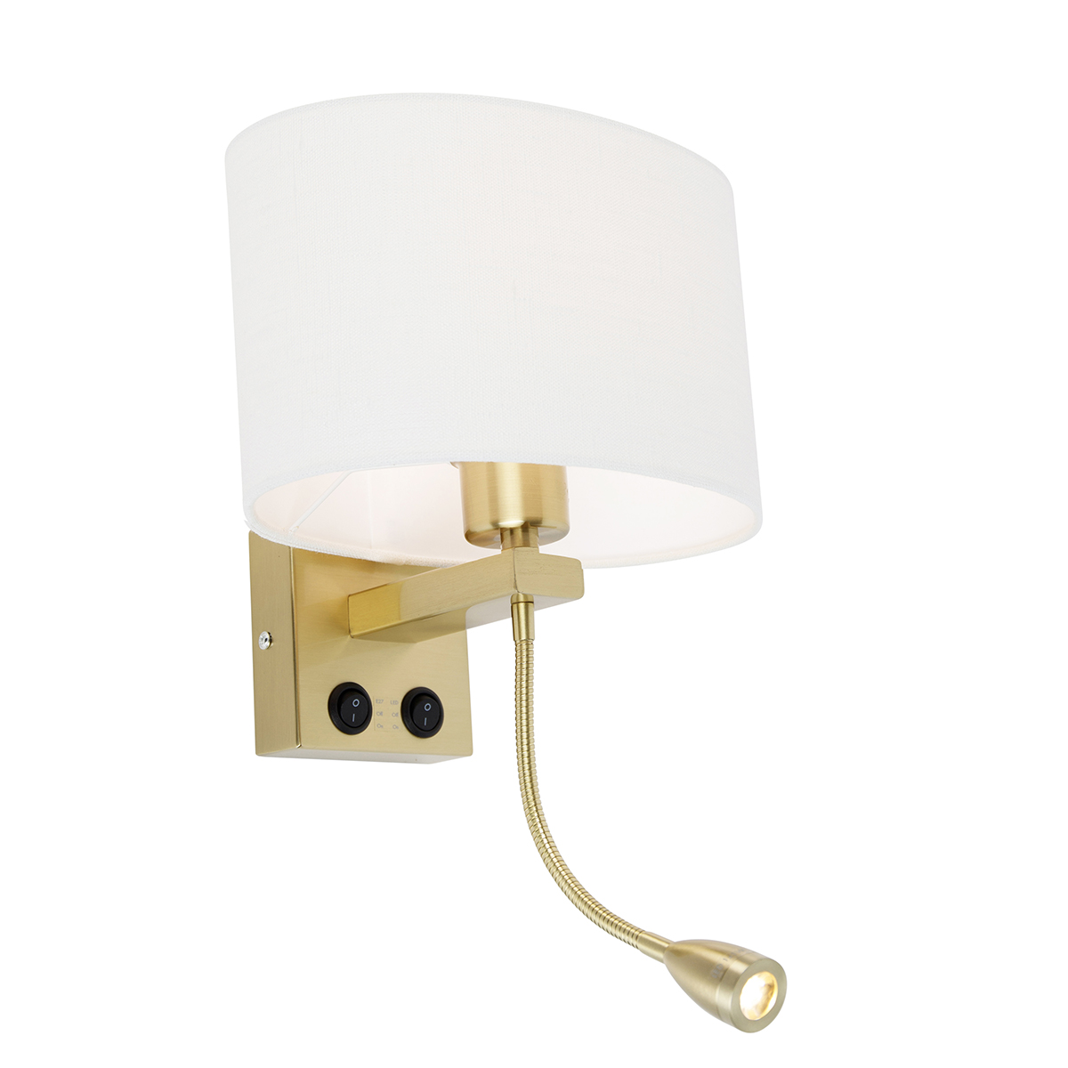 Nástěnná lampa mosazná s oválným lněným stínítkem bílým 25 cm - Brescia Combi