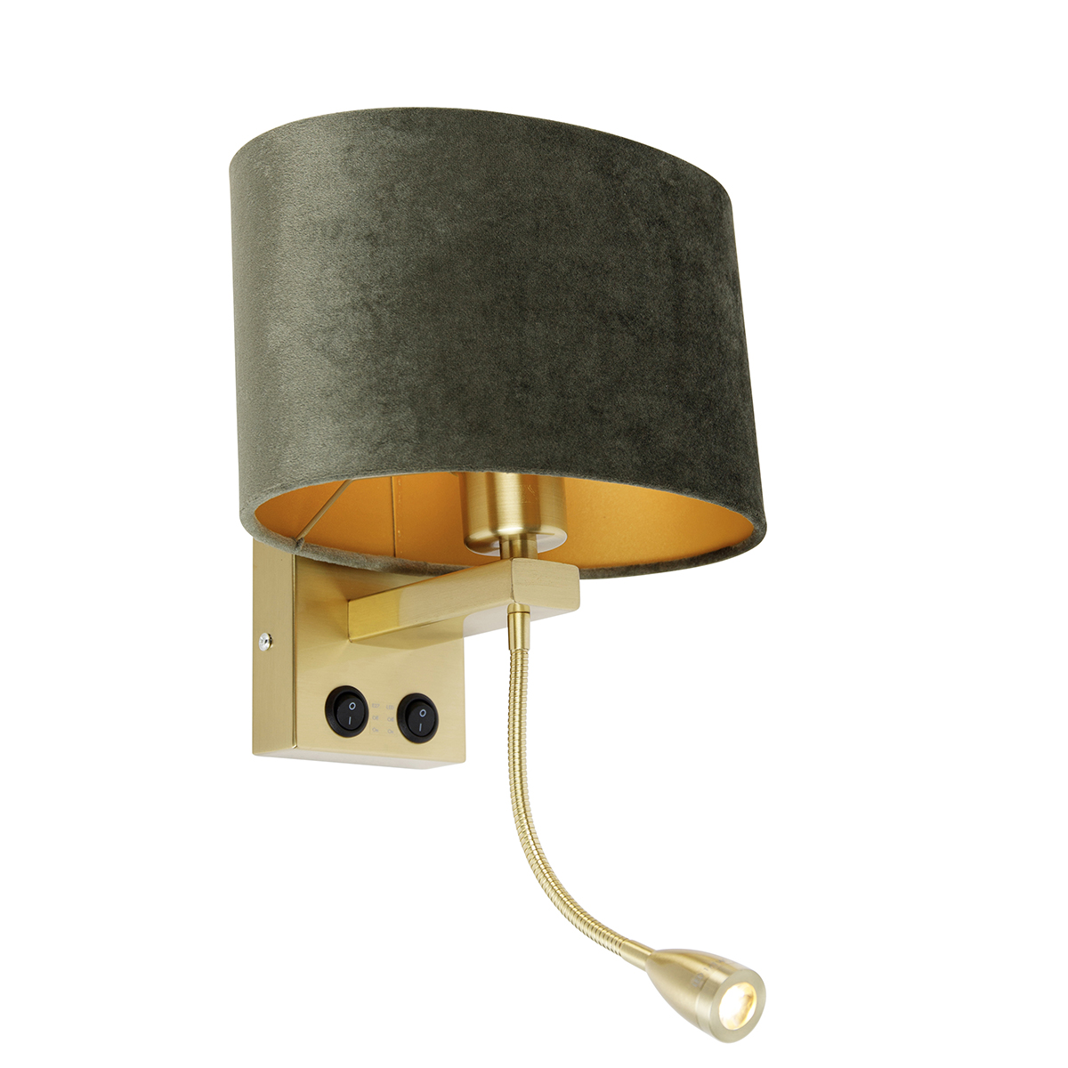 Nástěnná lampa mosazná s oválným sametovým stínítkem zelená 25 cm - Brescia Combi