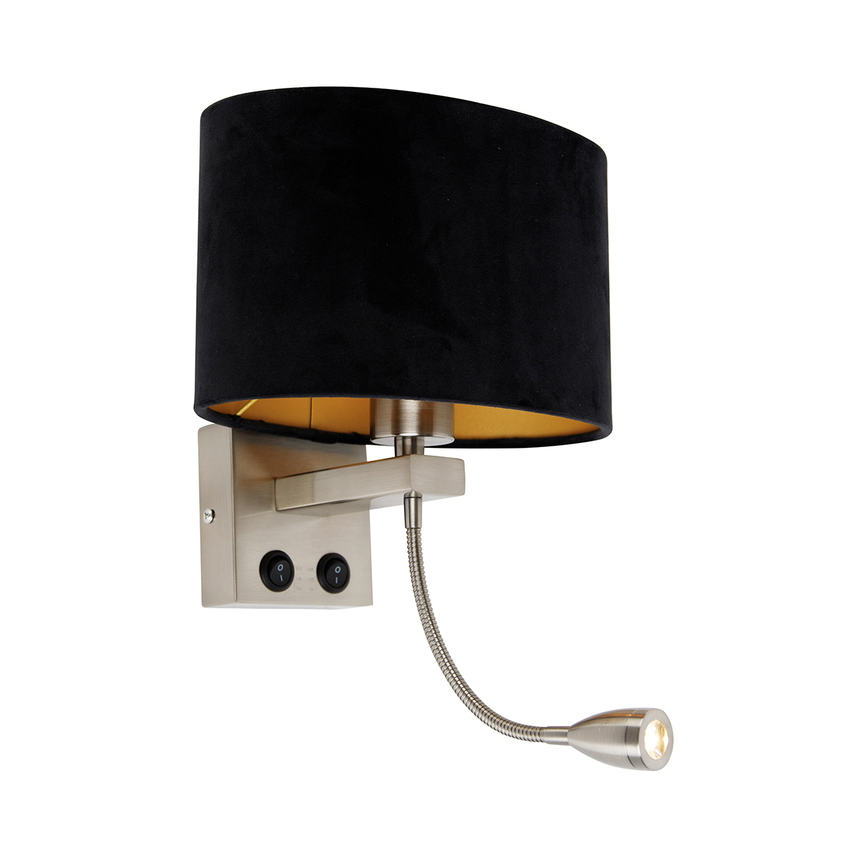 Nástěnná lampa z oceli s oválným sametovým stínítkem