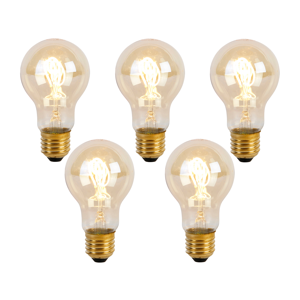 Sada 5 LED spirálových vláknových žárovek E27 A60 Goldline 2W 150lm 2200K