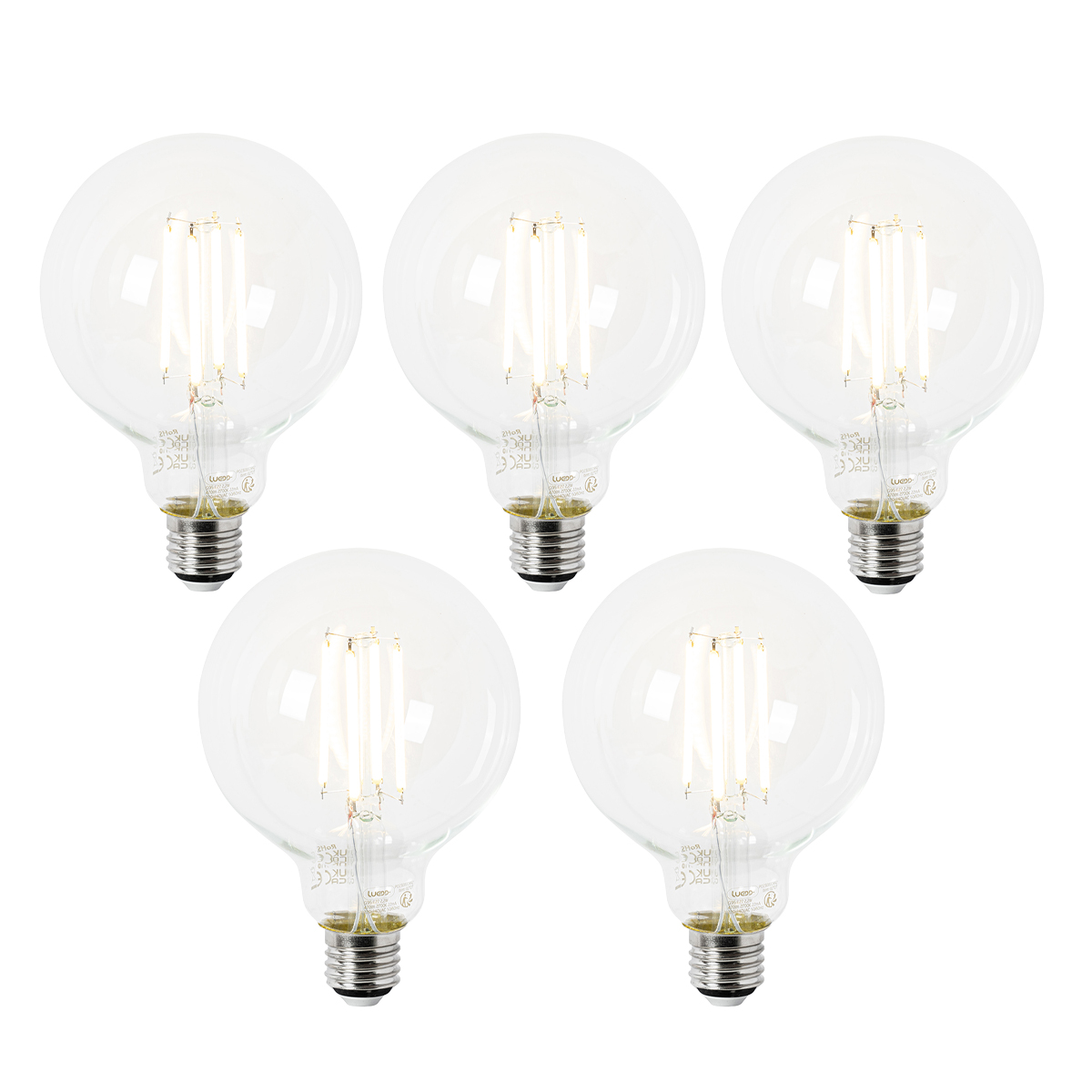 Sada 5 LED žárovek E27 G95 čiré 2