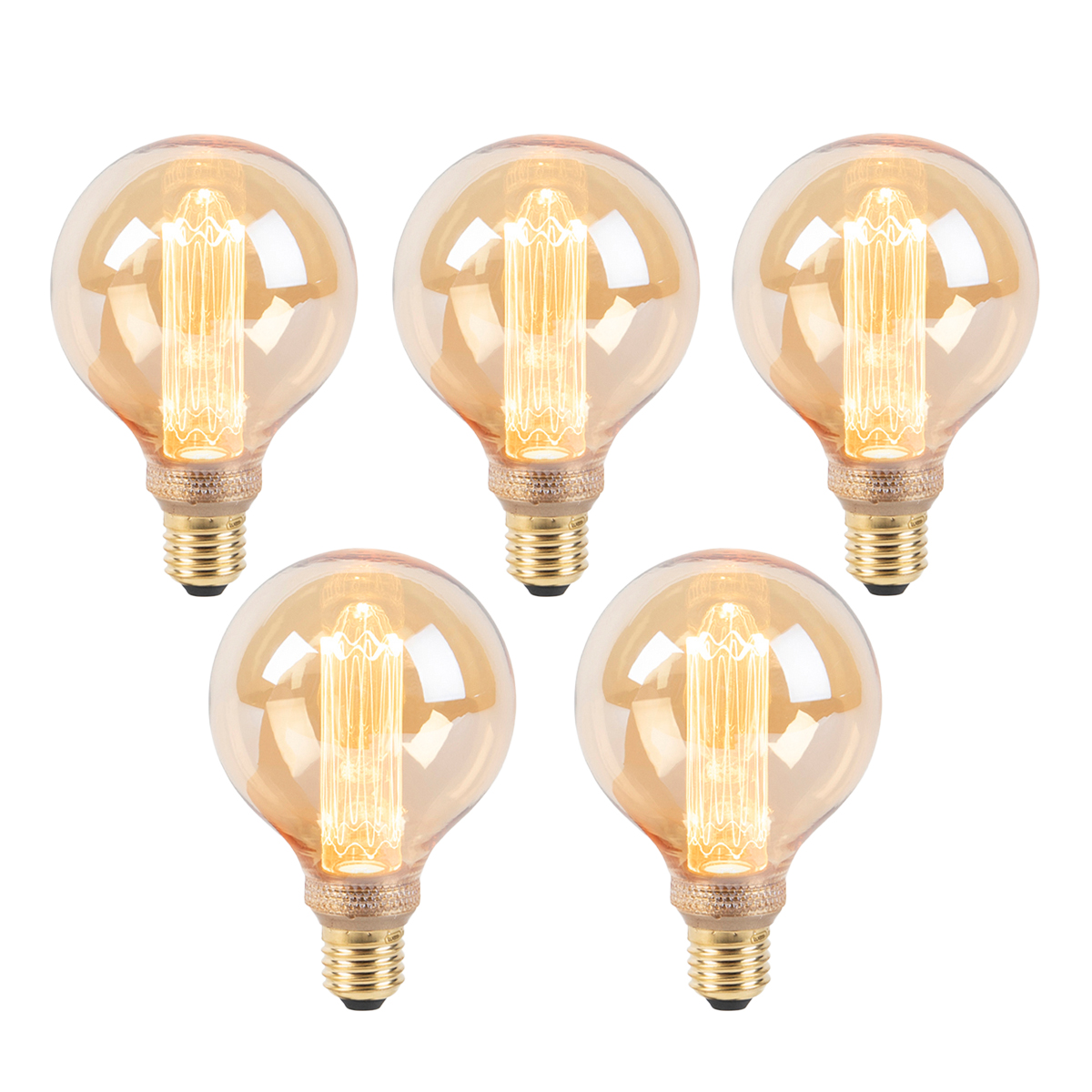 Sada 5 LED žárovek G95 E27 5W 1800K jantarová 3stupňový stmívač