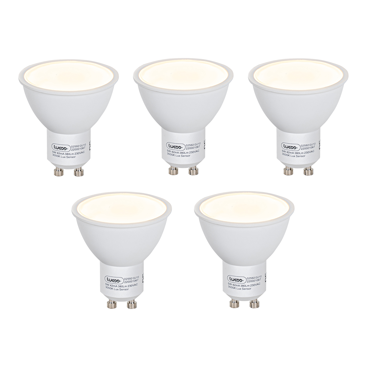 Sada 5 LED žárovek GU10 se snímačem soumraku 5W 380lm 3000K