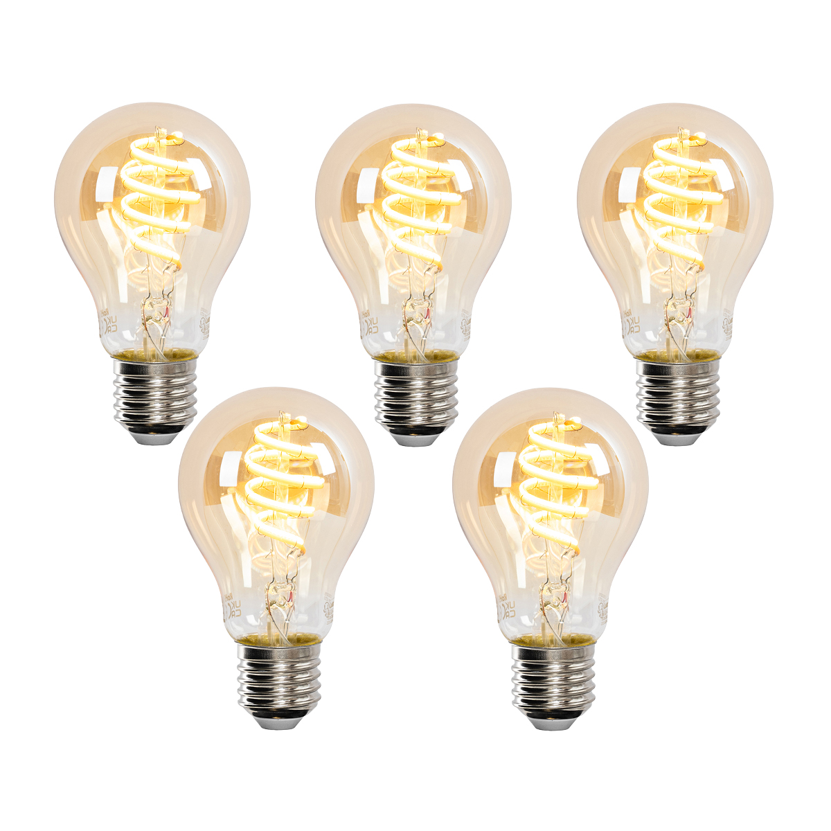 Sada 5 chytrých LED žárovek E27 A60 zlatá 4W 270lm 1800-3000K