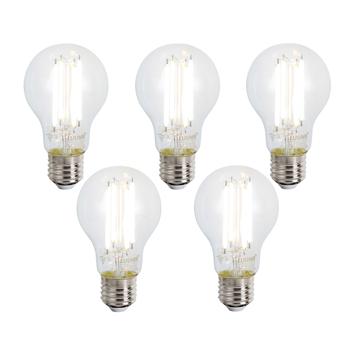 Sada 5 ks Chytré stmívatelné LED žárovky E27 A60 čiré 7W 806lm 2700-6500K