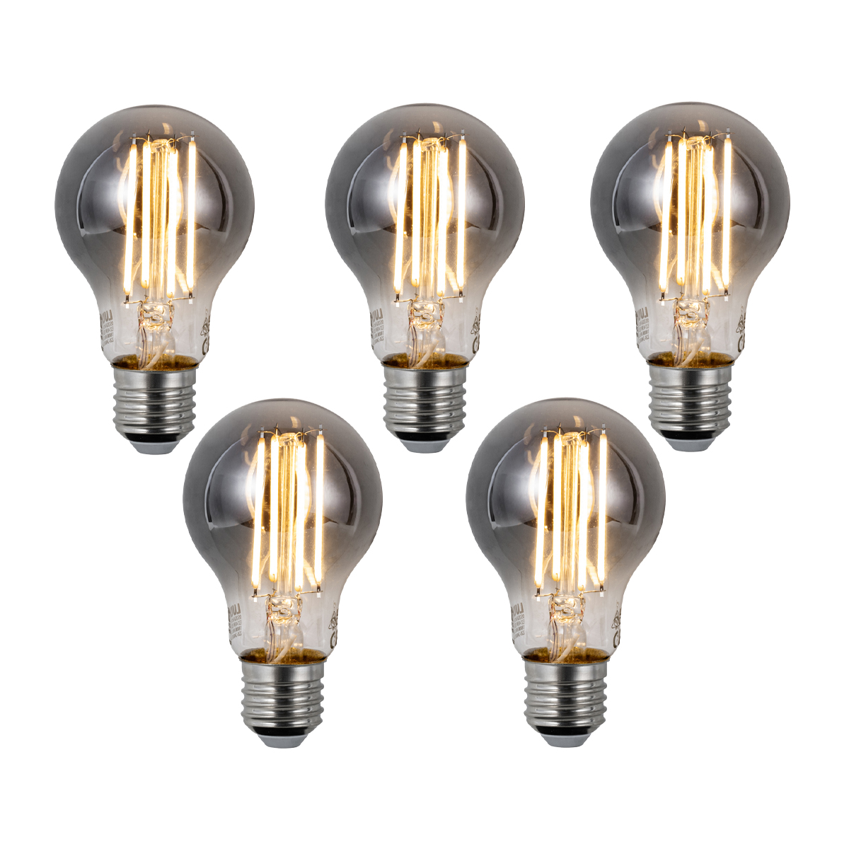 Sada 5 ks Chytré stmívatelné LED žárovky E27 A60 kouřové 4