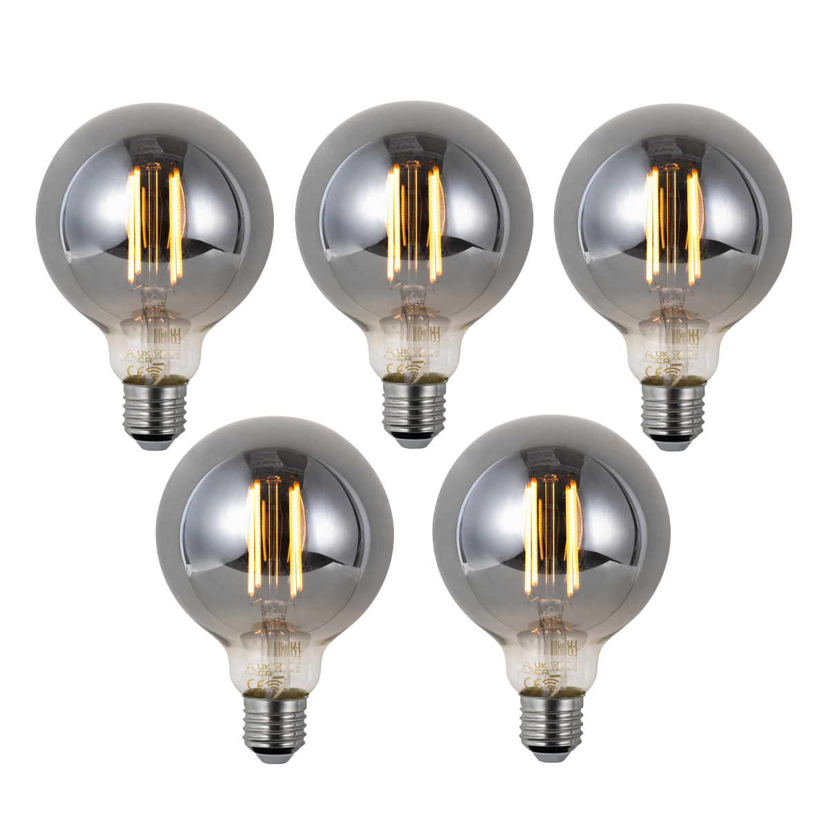 Sada 5 ks Chytré stmívatelné LED žárovky E27 G95 kouřové 4